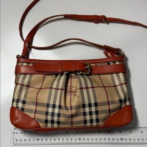 Burberry Checkered Tan and Orange Shoulder Bag
